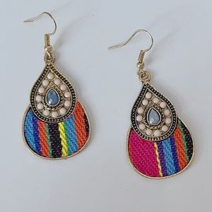 Bohemian crochet earrings jewel dangle boho chic knit gold pink gypsy artsy